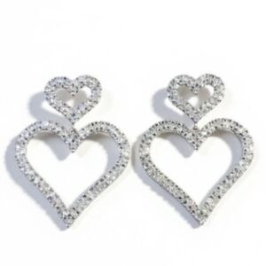 NWT Beautiful Silver Sparkling Rhinestone Double Heart Earrings!